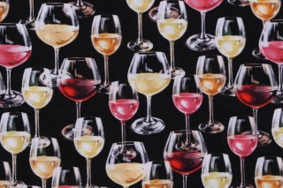 Dona Gelsinger Fabrics Of SoHo Wine Country - Wine Glasses Printed Cotton Craft Fabric in Black for Timeless Treasures 