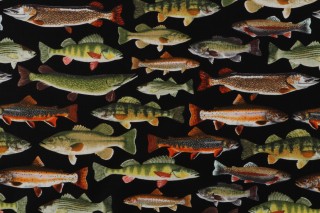 Fabrics Of SoHo Cabin Rules - Fish Printed Cotton Craft Fabric in Black for Timeless Treasures 