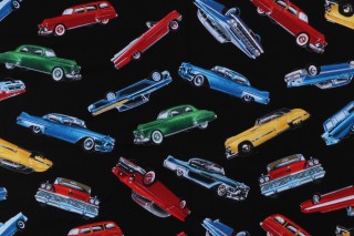 Fabrics Of SoHo Route 66 - Tossed Classic Cars Printed Cotton Craft Fabric in Black for Timeless Treasures 
