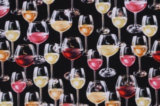 Dona Gelsinger Fabrics Of SoHo Wine Country - Wine Glasses Printed Cotton Craft Fabric in Black for Timeless Treasures 