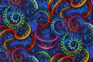 Chong-A Hwang Fabrics of SoHo I'm With The Band - Spiral Piano Keyboard Printed Cotton Craft Fabric in Blue for Timeless Treasures 