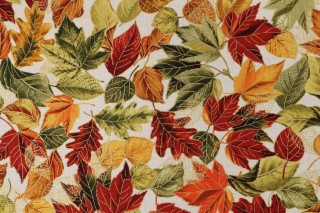 Fabrics of SoHo Fall Is In The Air - Metallic Fall Leaves Printed Cotton Craft Fabric in Cream for Timeless Treasures 