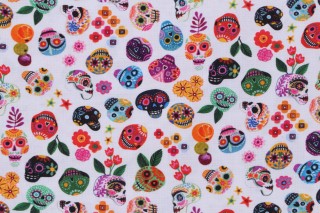 Miriam Bos Holy Frida - Skulls Printed Cotton Craft Fabric in White for Dear Stella 