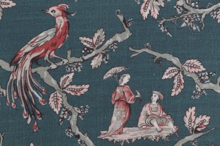 Paonne Printed Linen Decorator Fabric in Spruce 