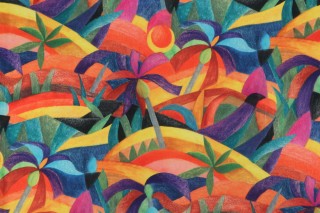 Stof France Paysage Printed Velveteen Decorator Fabric in Multicolore 