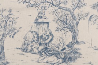 Stof France Galanterie Toile Printed Cotton Drapery Fabric in Bleu 