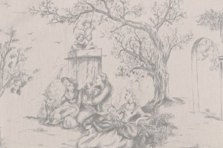 Stof France Galanterie Toile Printed Cotton Drapery Fabric in Gris 