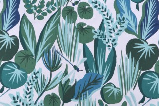Stof France Lochy Printed Cotton Drapery Fabric in Bleu 