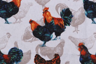 Stof France Poulailler Printed Cotton Drapery Fabric in Multicolore 