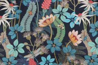 Stof France Libelula Printed Cotton Drapery Fabric in Marine 