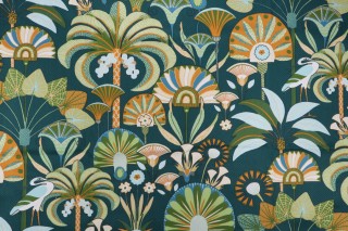 Stof France Ramses Printed Cotton Drapery Fabric in Vert 