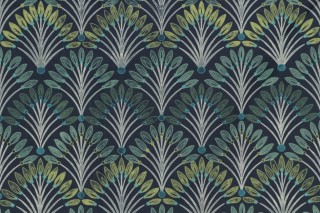 Stof France Canopee Printed Velveteen Decorator Fabric in Petrole 