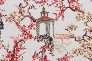 Hamilton Tang Printed Cotton Drapery Fabric in Ivory 