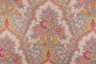 Fonthill Baumaniere Printed Linen Drapery Fabric in Multi/Cream for Scalamandre