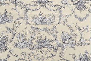 Thibaut Paysannerie Toile F97372 Printed Cotton Drapery Fabric in Black on Yellow