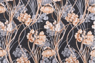 Stof France Mucha Printed Cotton Drapery Fabric in Anthracite