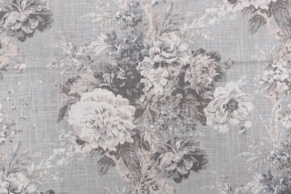 Waverly Ballad Bouquet Printed Linen Blend Drapery Fabric in Platinum
