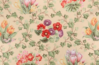 Leslie Merit Le Treillage Printed Cotton Drapery Fabric in Coral on Apricot for Grey Watkins/Scalamandre
