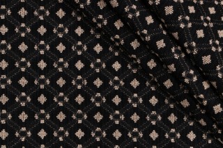 Scalamandre Magali Diamond Groispoint Upholstery Fabric in Tan and Black