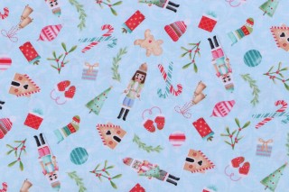 Timeless Treasures Gingerbread Dreams - Christmas Holiday Icons Printed Cotton Craft Fabric in Blue 