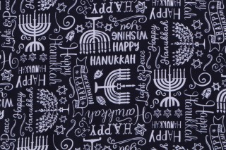 Gail Cadden Hanukkah - Menorah & Happy Hanukkah Text Printed Cotton Craft Fabric in Navy for Timeless Treasures 