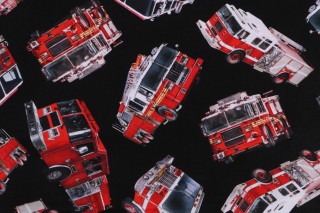 Timeless Treasures Fire Rescue - Tossed Fire Engine Printed Cotton Craft Fabric in Black 