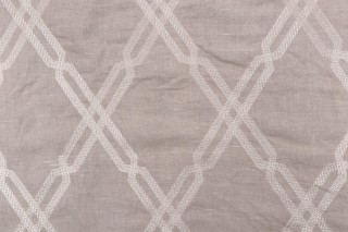 Sample of Thibaut Fusion Trellis W736148 Embroidered Linen Drapery Fabric in Natural 