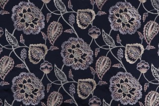 Valiant Fabrics Lydia Embroidered Drapery Fabric in Navy 