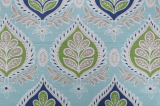 Sample of Thibaut Midland F924316 Printed Linen Blend Drapery Fabric in Blue and Green 