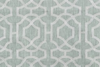 Anna French Alston Trellis W713031 Embroidered Linen Drapery Fabric in Cream on Seaglass for Thibaut 