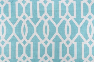 Sample of Thibaut Downing Gate F916046 Printed Linen Blend Drapery Fabric in Turquoise 
