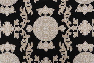 Thibaut Halie F936114 Printed Linen Blend Drapery Fabric in Black & Beige 