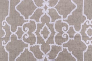 Sample of Thibaut Ogden W714210 Embroidered Linen Drapery Fabric in White on Natural 