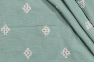 Thibaut Zambia W736119 Embroidered Cotton Drapery Fabric in Aqua 