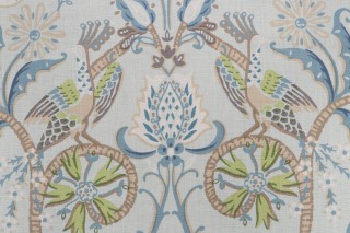 Thibaut Peacock Garden F924360 Printed Linen Drapery Fabric in Aqua