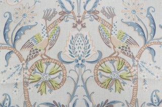 Thibaut Peacock Garden F924360 Printed Linen Drapery Fabric in Aqua