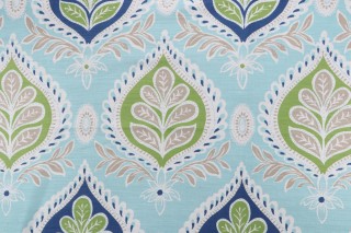 Thibaut Midland F924316 Printed Linen Blend Drapery Fabric in Blue and Green