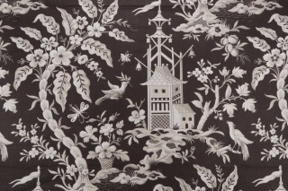 Thibaut Pagoda Garden F914207 Printed Linen Blend Drapery Fabric in Charcoal