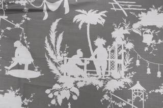 Thibaut Pagoda Garden F916022 Printed Linen Blend Drapery Fabric in Grey
