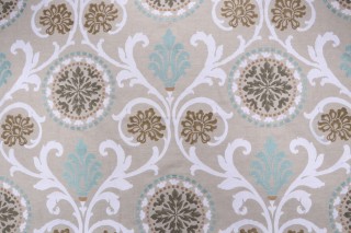 Thibaut Banyan W764100 Printed & Embroidered Linen Drapery Fabric in Aqua