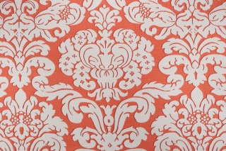 Thibaut Trelawny Damask F914220 Printed Linen Blend Drapery Fabric in Coral 