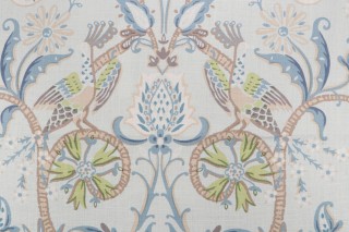 Anna French Peacock Garden F924360 Printed Linen Drapery Fabric in Aqua for Thibaut