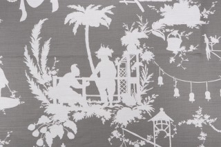 Thibaut South Sea F916022 Printed Linen Blend Drapery Fabric in Grey 