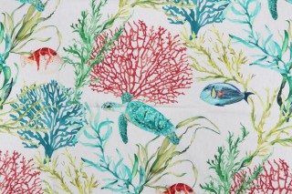 Stof France Atoll Printed Cotton Drapery Fabric in Blanc 