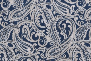 Stof France Penelope Printed Cotton Twill Drapery Fabric in Bleu 
