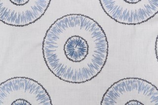 Lino Textiles Retro Stitch Embroidered Drapery Fabric in Indigo 