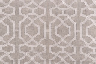 Anna French Alston Trellis W713027 Embroidered Linen Drapery Fabric in Flax for Thibaut