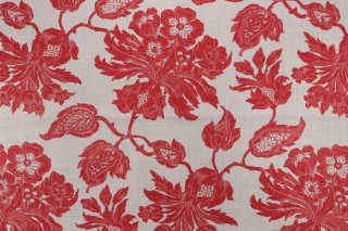 Thibaut Helena F94102 Printed Linen Drapery Fabric in Red