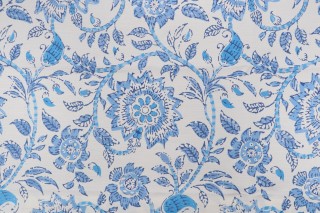 Thibaut Sevita F964110 Printed Linen Blend Drapery Fabric in Blue and White