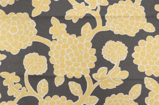 1 Yard Thibaut Nikko F916016 Printed Linen Blend Drapery Fabric in Yellow and Grey